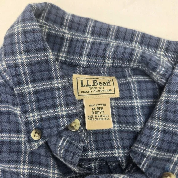 L.L. Bean Men Flannel Plaid Long Sleeve Button-Down Shirt Blue Size Medium - Picture 8 of 15